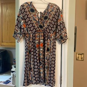 Multicolor Boho V-neck high waist flared dress